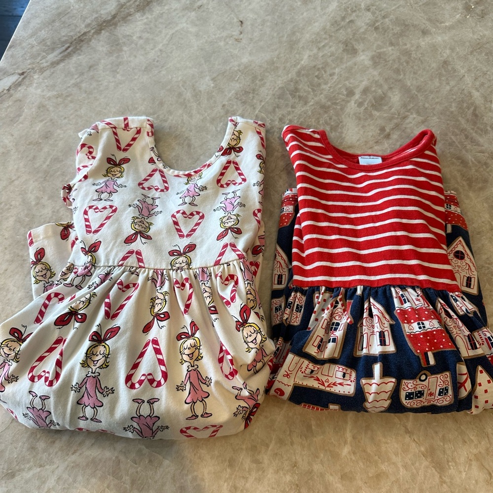 Two Hanna Andersson Christmas Dresses, size 130 or girls size 8